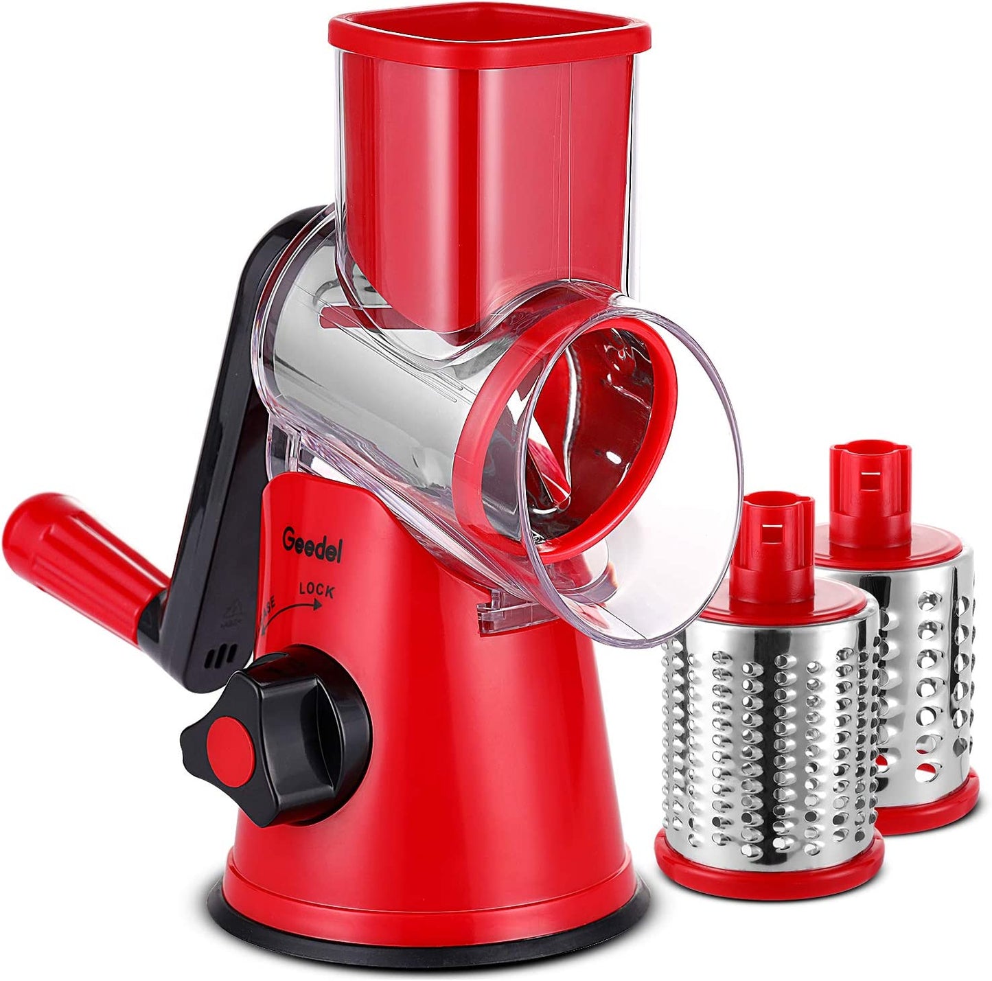 Rotary Cheese Grater, Kitchen Mandoline Vegetable Slicer with 3 Interchangeable Blades, Easy to Clean Grater for Fruit, Vegetables, Nuts