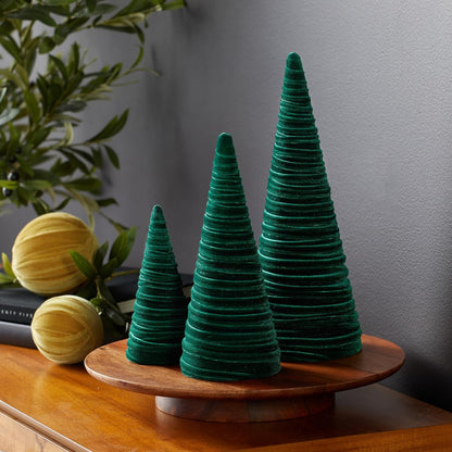 Emerald Velvet Cones Set of 3, Modern Decor, Deep Green, Christmas Entryway, Rustic Winter Home, Minimalist, Tree Figurines (Emerald)