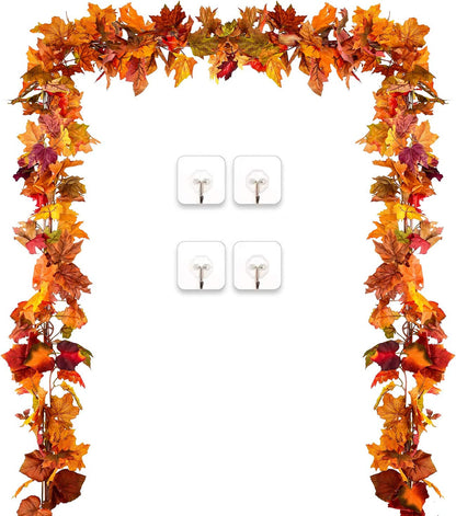 2 Pack Fall Garland Maple Leaf, 5.9Ft/Piece Hanging Vine Garland Artificial Autumn Foliage Garland Thanksgiving Decor for Home Wedding Fireplace Party Christmas (Orange)