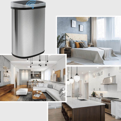 Kitchen  with Lid, 13 Gallon Automatic Stainless Steel Garbage Can with Touch-Free & Motion Sensor, Anti-Fingerprint Mute Designed Waste Bin for Office Home, Silver