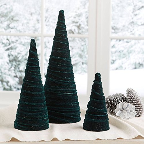 Emerald Velvet Cones Set of 3, Modern Decor, Deep Green, Christmas Entryway, Rustic Winter Home, Minimalist, Tree Figurines (Emerald)