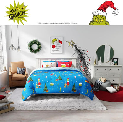 Grinch by Dr. Seuss Holiday & Christmas Bedding Super Soft Comforter and Sheet Set with Sham, 7 Piece King Size (Official Dr. Seuss Product)