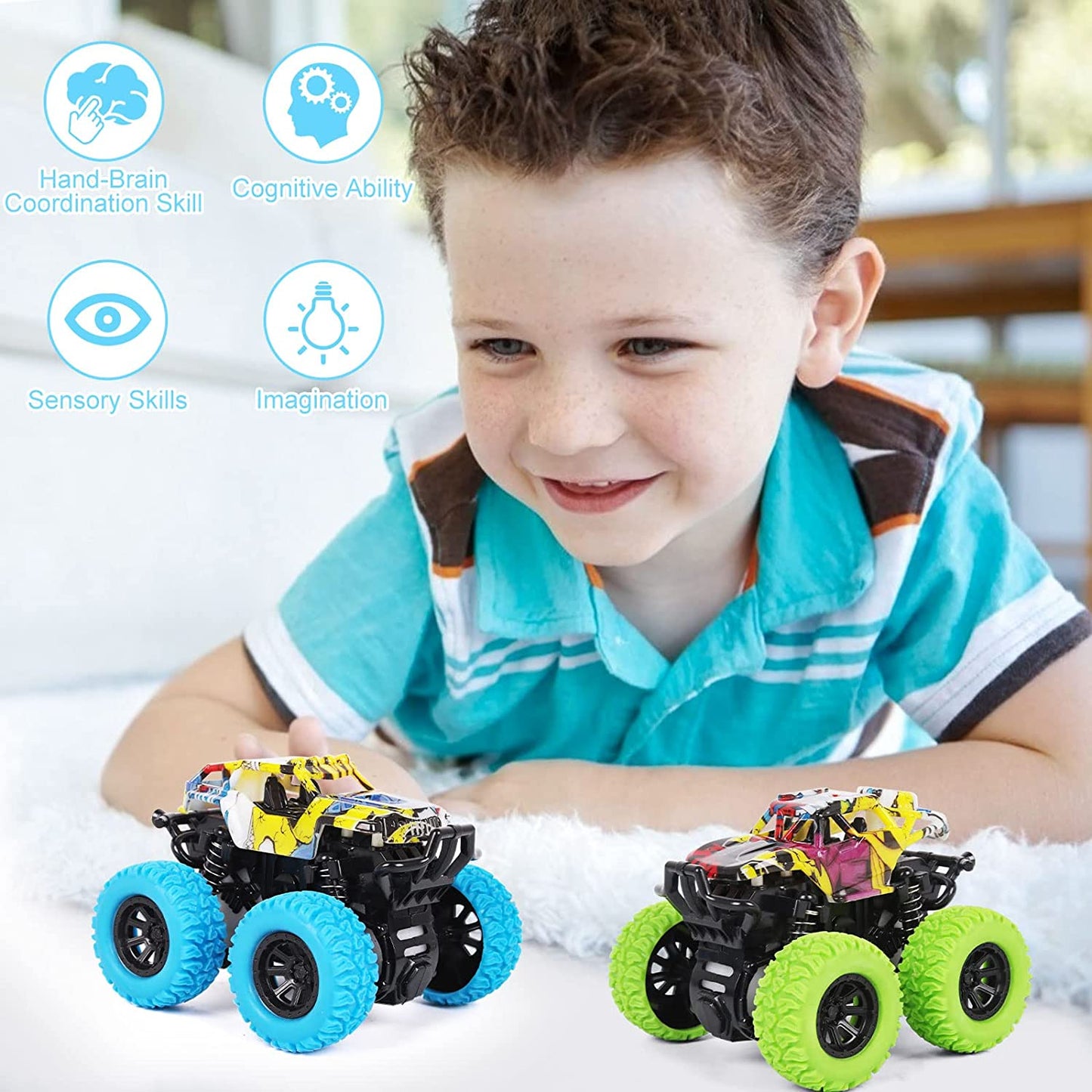 2 Pack 360° Rotating Monster Truck Toys for 3-5 Year Old Boys and Girls - Toddler Car Toys Gifts