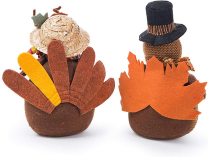 2 Pack Stuffed Turkey Couple Doll Thanksgiving Tabletop Decoration Exquisite Handmade Turkey Doll Kit for Autumn Fall Thanksgiving Home Decor