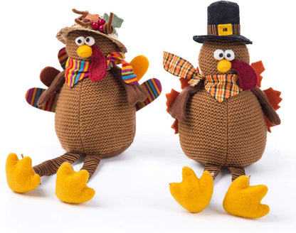 2 Pack Stuffed Turkey Couple Doll Thanksgiving Tabletop Decoration Exquisite Handmade Turkey Doll Kit for Autumn Fall Thanksgiving Home Decor