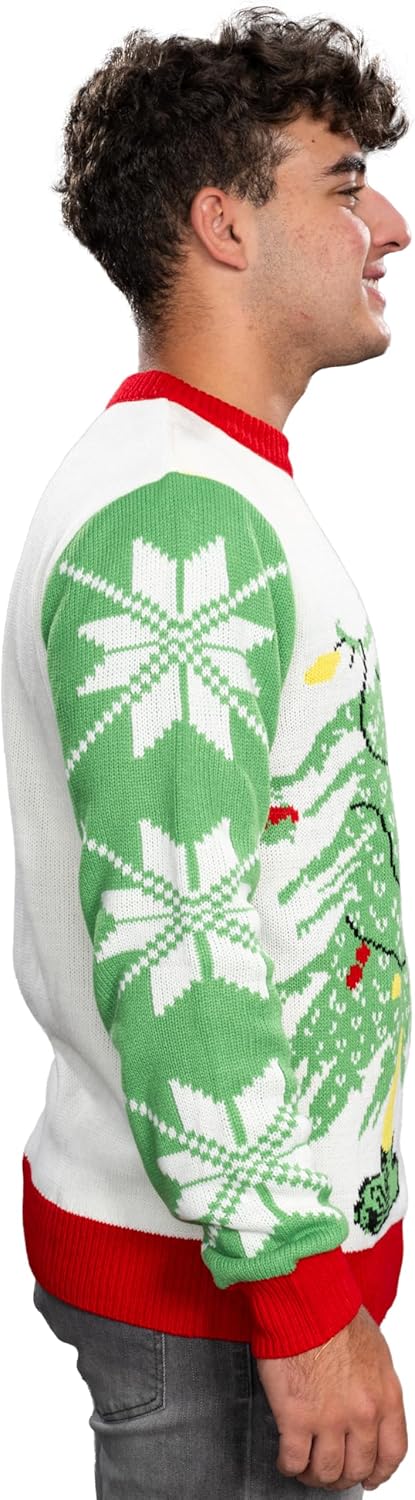 Grinch as Santa Next to Tree Adult Off-White Ugly Christmas Sweater