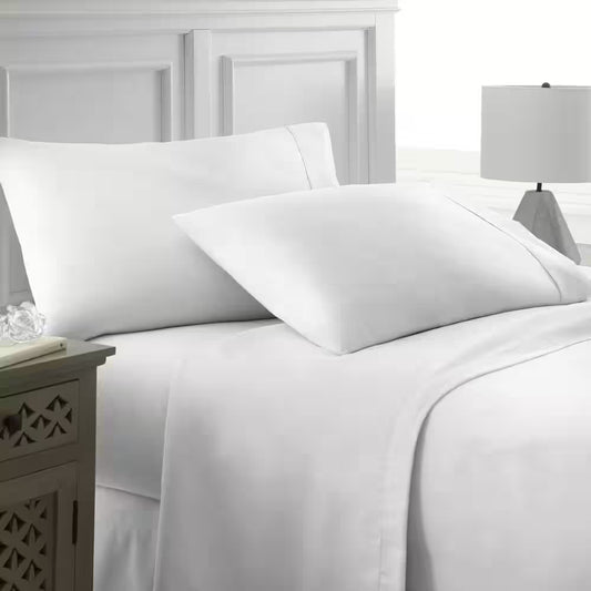 4-Piece White Solid Microfiber Queen Sheet Set