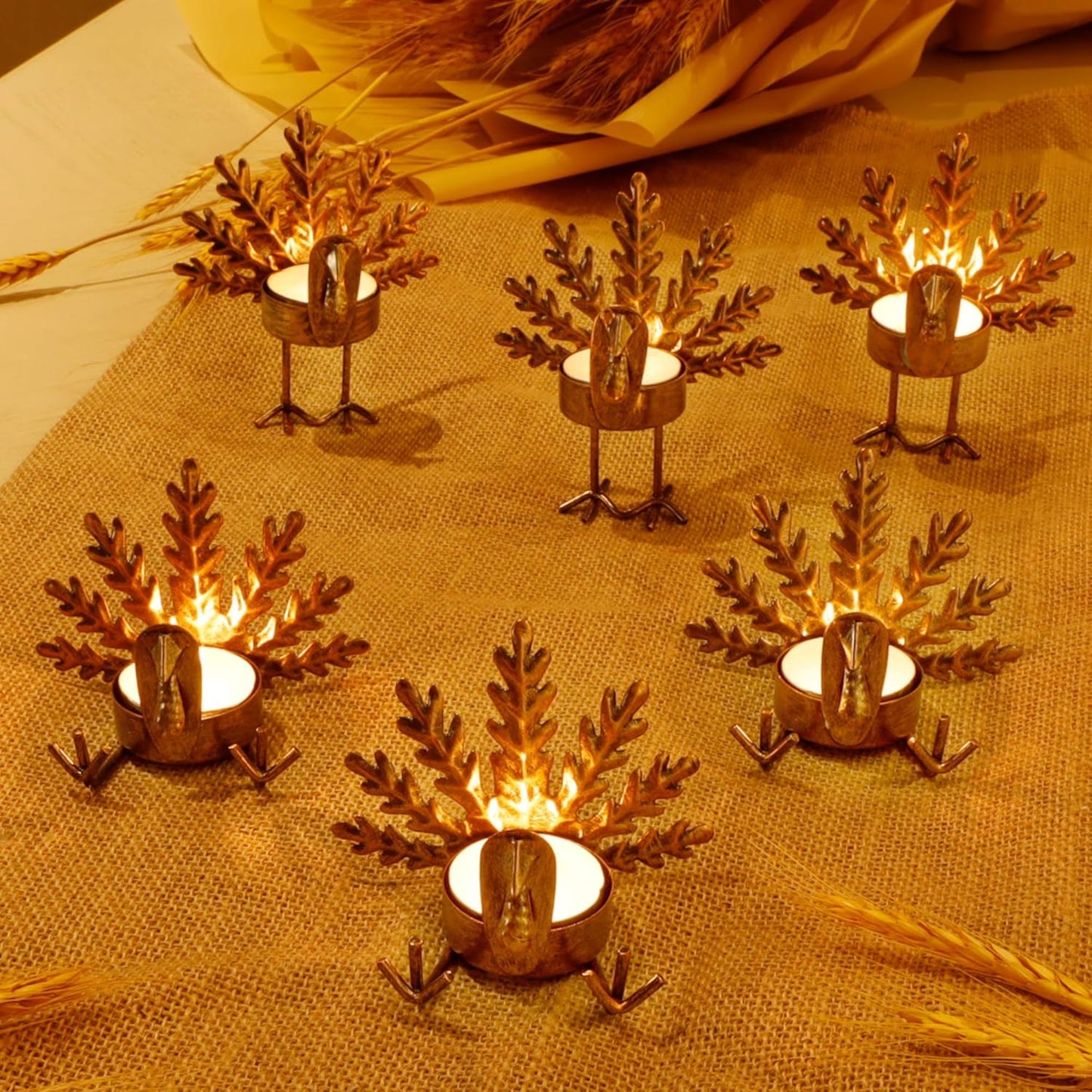 6 Pack Metal Turkey Tea Light Candle Holders, Thanksgiving Candle Holder, Thanksgiving Home Table Decoration