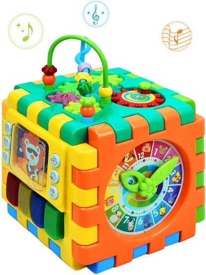 Baby Activity Cube Toddler Toys - 6 in 1 Shape Sorter Toys Baby Activity Play Centers for Kids Infants Educational Musci Play Cube Preschool Toys for 1 2 Years Old Boys & Girls(Battery Excluded)