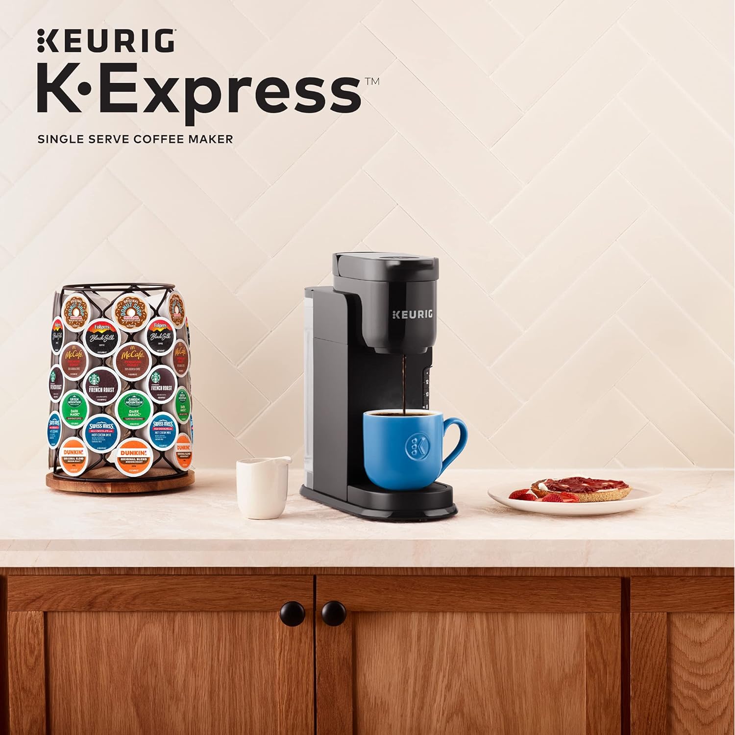 K-Express Single Serve K-Cup Pod Coffee Maker, 3 Brew Sizes, Strong Button Feature, 42Oz Removable Reservoir, Black