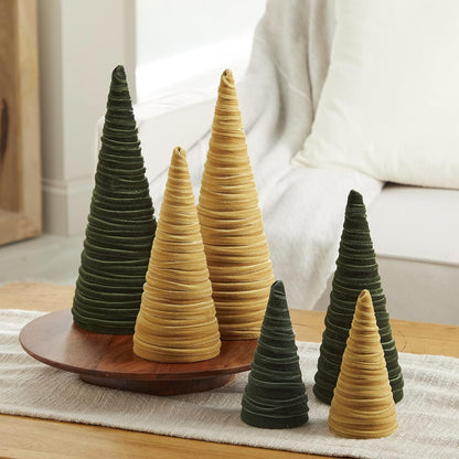 Emerald Velvet Cones Set of 3, Modern Decor, Deep Green, Christmas Entryway, Rustic Winter Home, Minimalist, Tree Figurines (Emerald)