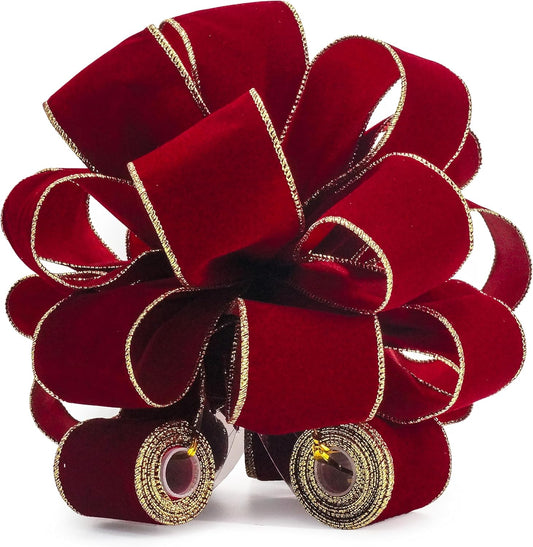 Red Wine Velvet Christmas Tree Topper Bow 11" with 4 Ribbon Streamers X 3 Yards Long Each for Holidy Elegant Fancy Home Décor Indoor