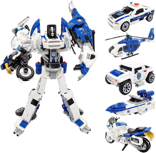 5-In-1 Combiners Transformation Robot Action Figure Toy - Diecast Transformation Toys (Police Car)