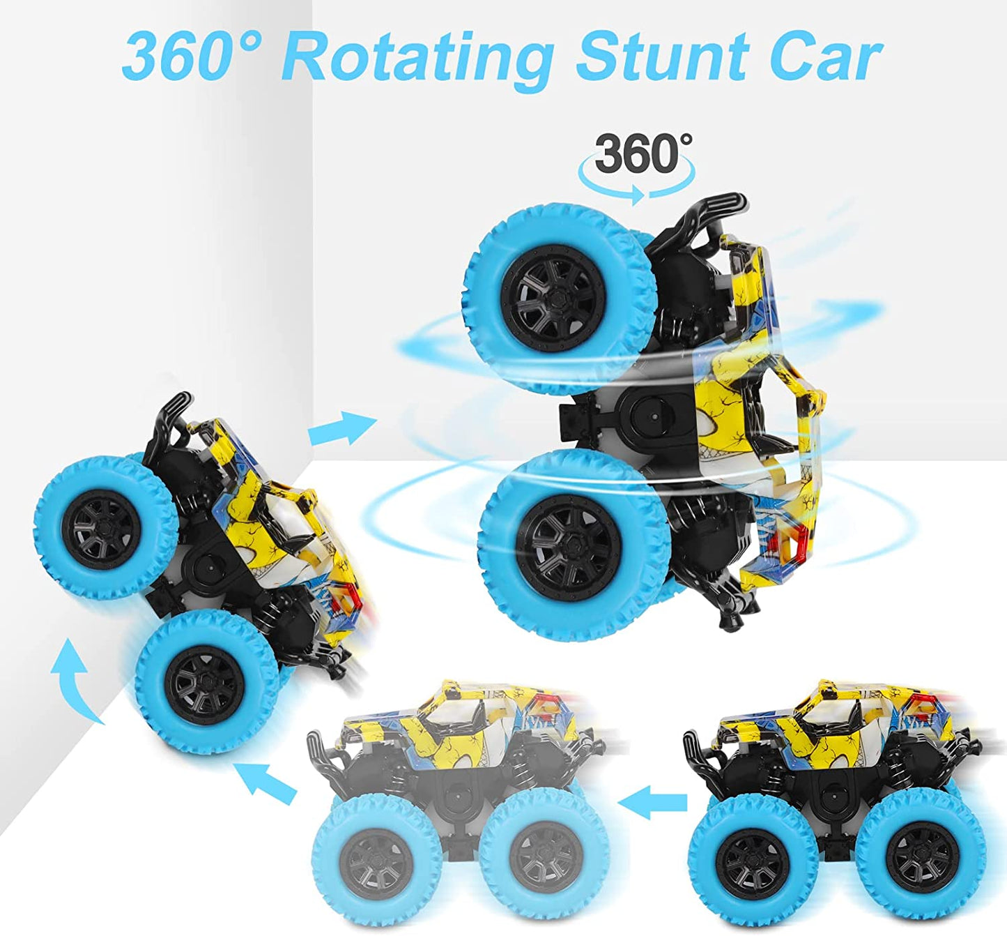 2 Pack 360° Rotating Monster Truck Toys for 3-5 Year Old Boys and Girls - Toddler Car Toys Gifts