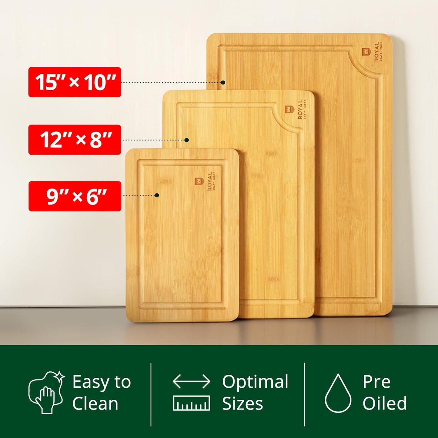 Cutting Boards for Kitchen - Bamboo Cutting Board Set of 3, Cutting Boards with Juice Grooves, Serving Board Set, Thick Chopping Board for Meat, Veggies, Easy Grip Handle