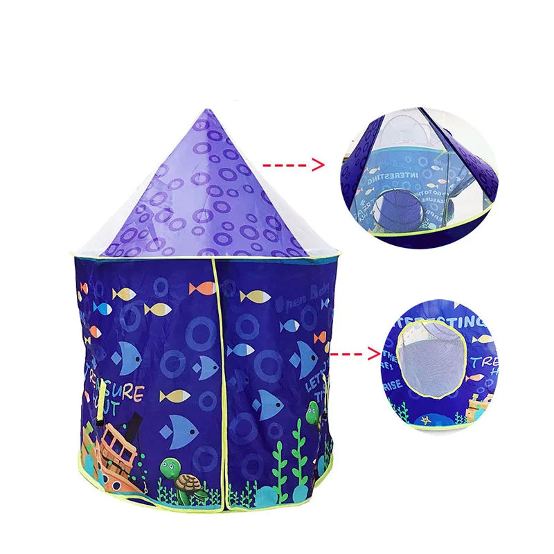 Purple Play Tent Tunnel Cartoon Ocean Series Game House Ball Pool Pits Portable Foldable Outdoor Sports Basket Toys for Children