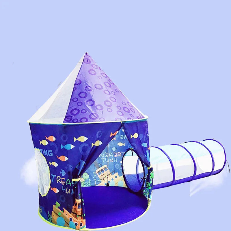 Purple Play Tent Tunnel Cartoon Ocean Series Game House Ball Pool Pits Portable Foldable Outdoor Sports Basket Toys for Children