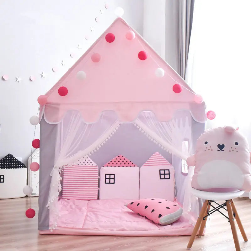 [TML] Indoor Game Room Children Tent Include Colored Lights, Fence, Mat Kids Playhouse Princess Castle Play House Girl Gift