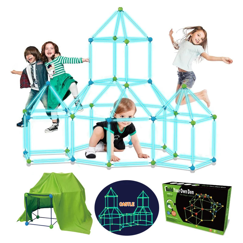 3D Construction Toys Fort Play Tent Child DIY Fort Building Tunnel Play Tent Indoor in the Dark Fort Building Kit for Kids Gift