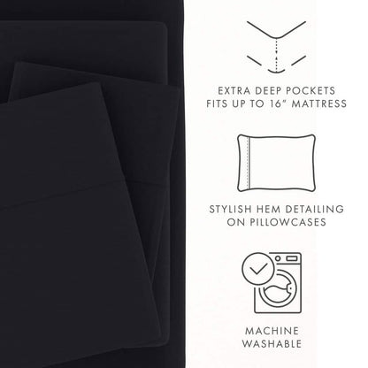 4-Piece Black Solid Microfiber Queen Sheet Set