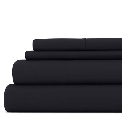 4-Piece Black Solid Microfiber Queen Sheet Set