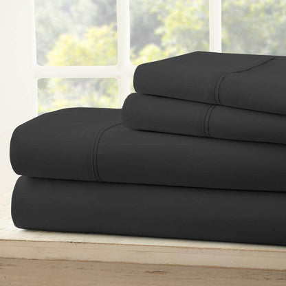 4-Piece Black Solid Microfiber Queen Sheet Set