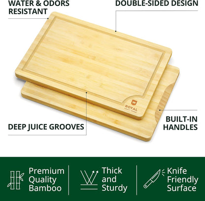 Cutting Boards for Kitchen - Bamboo Cutting Board Set of 3, Cutting Boards with Juice Grooves, Serving Board Set, Thick Chopping Board for Meat, Veggies, Easy Grip Handle