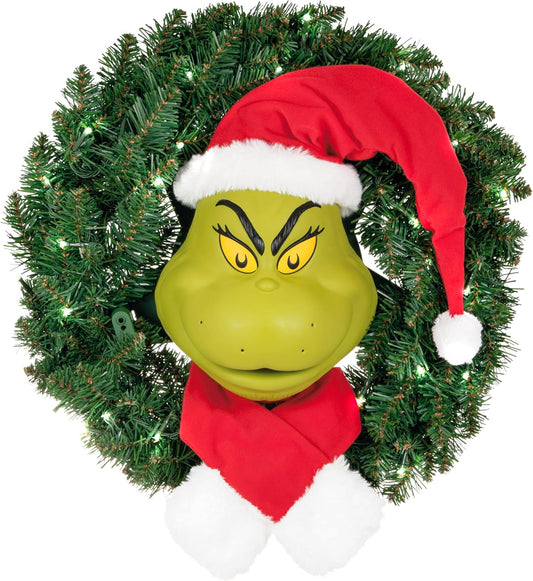 Grinch Christmas Wreath, Dr. Seuss' How the Grinch Stole Christmas! Grinch with Light, Sound and Motion, Christmas Movie Gifts