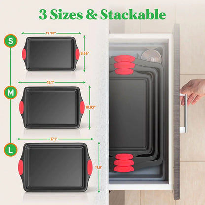 Kitchen Deluxe Oven Non Stick Gray Carbon Steel 3 Piece Bakeware Set