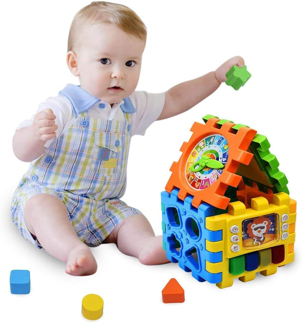 Baby Activity Cube Toddler Toys - 6 in 1 Shape Sorter Toys Baby Activity Play Centers for Kids Infants Educational Musci Play Cube Preschool Toys for 1 2 Years Old Boys & Girls(Battery Excluded)