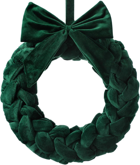 Christmas Velvet Wreath 14" Christmas Wreaths for Front Door Velvet Christmas Wreath Ornament with Bow for Christmas Party Table Fireplaces Porch Walls New Years Home Decor(Green)