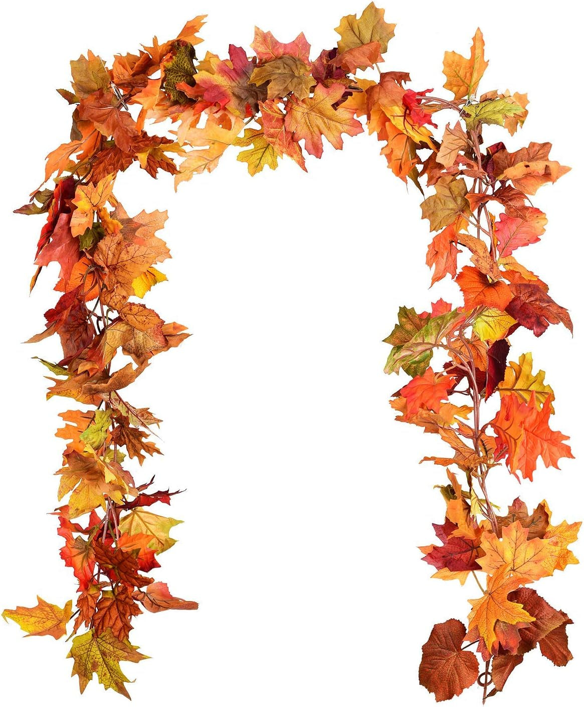 2 Pack Fall Garland Maple Leaf, 5.9Ft/Piece Hanging Vine Garland Artificial Autumn Foliage Garland Thanksgiving Decor for Home Wedding Fireplace Party Christmas (Orange)