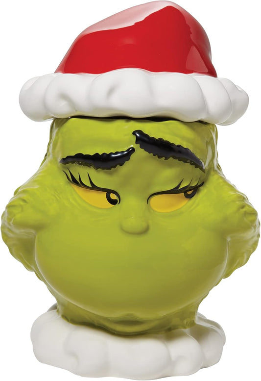 Dr. Seuss the Grinch Face Sly Smile Sculpted Canister Cookie Jar, 10.24 Inch, Multicolor