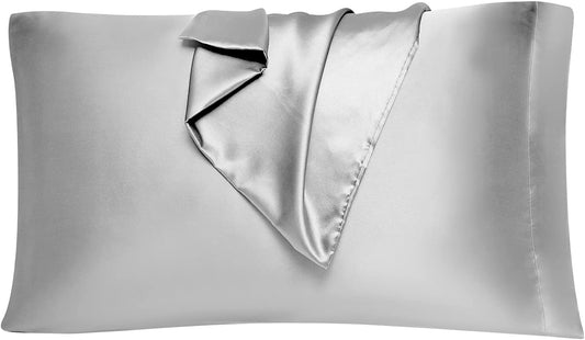 Satin Pillowcase Queen Set of 2, Silk Pillowcases for Hair and Skin, Silver Grey Pillow Cases 2 Pack, Soft Pillow Cover with Envelope Closure, 20X30 Inches