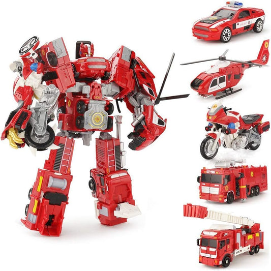 5-In-1 Combiners Transformation Robot Action Figure Toy - Diecast Transformation Toys (Fire Truck)